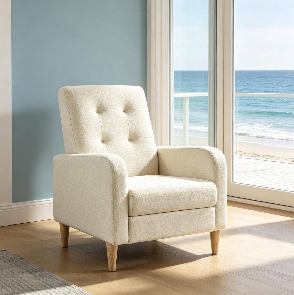 MIVRAY Fauteuil 68 x 73,5 x 90,5 cm - Ergonomische Leesstoel Met Hoge Rugleuning En Armleuningen - Voor Woonkamer En Slaapkamer - Linnen Beige