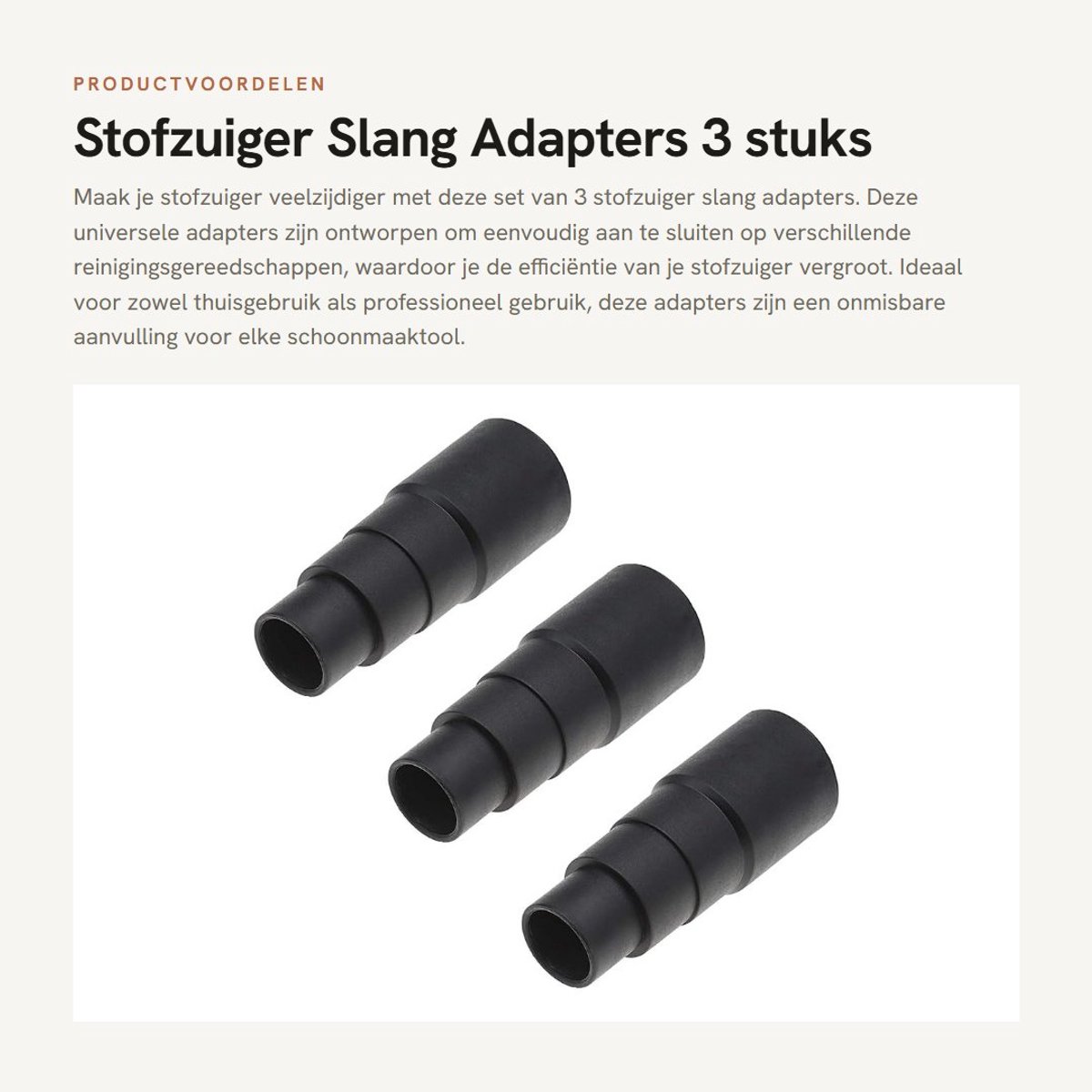 Dailygoods - Stofzuiger Slang Adapters - 3 stuks - Universeel - Zwart - Stofafzuiger Attachment - Geschikt voor diverse stofzuigers - Kleur zwart