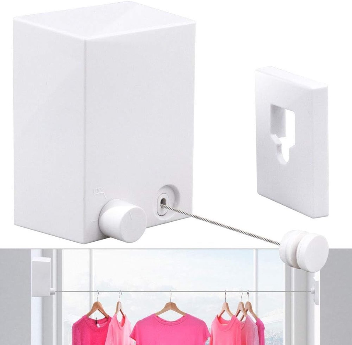 Dailygoods- Waslijn Uittrekbaar 4,2 m - Wandmontage - Roestvrijstalen Staaldraad - Duurzaam - Waterdicht - Eenvoudige Installatie - Wasdroger