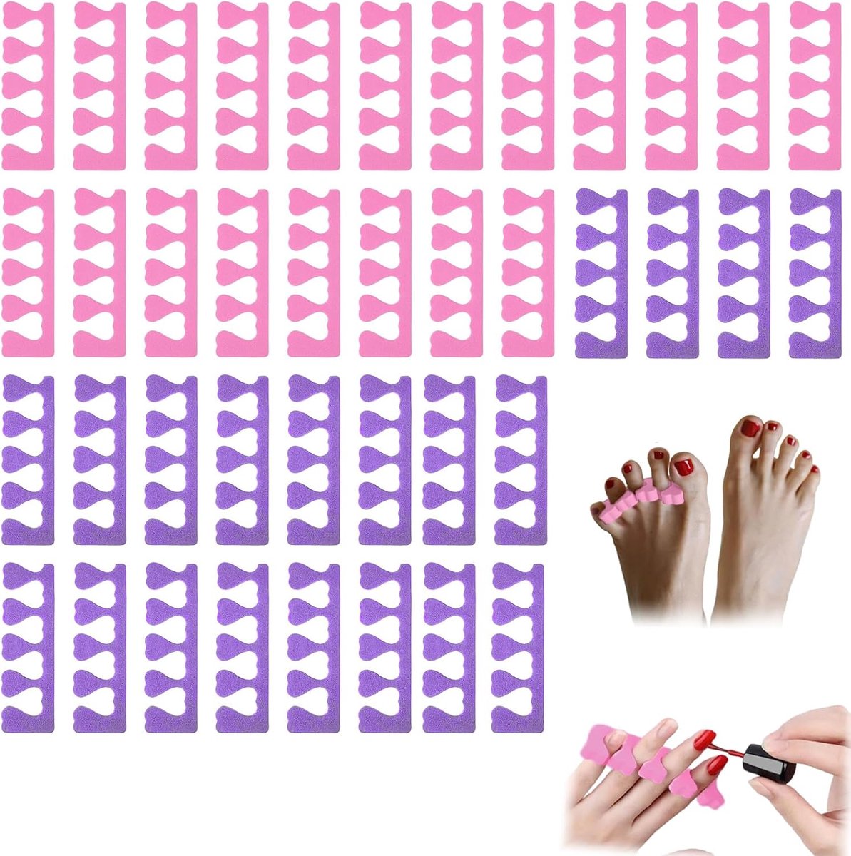 Thijox - 40 Stuks Zachte EVA Teenspreiders Roze, Herbruikbaar, Anti-Slip voor Nagellak, Pedicure en Manicure, Comfortabel Thuis en Salon Gebruik