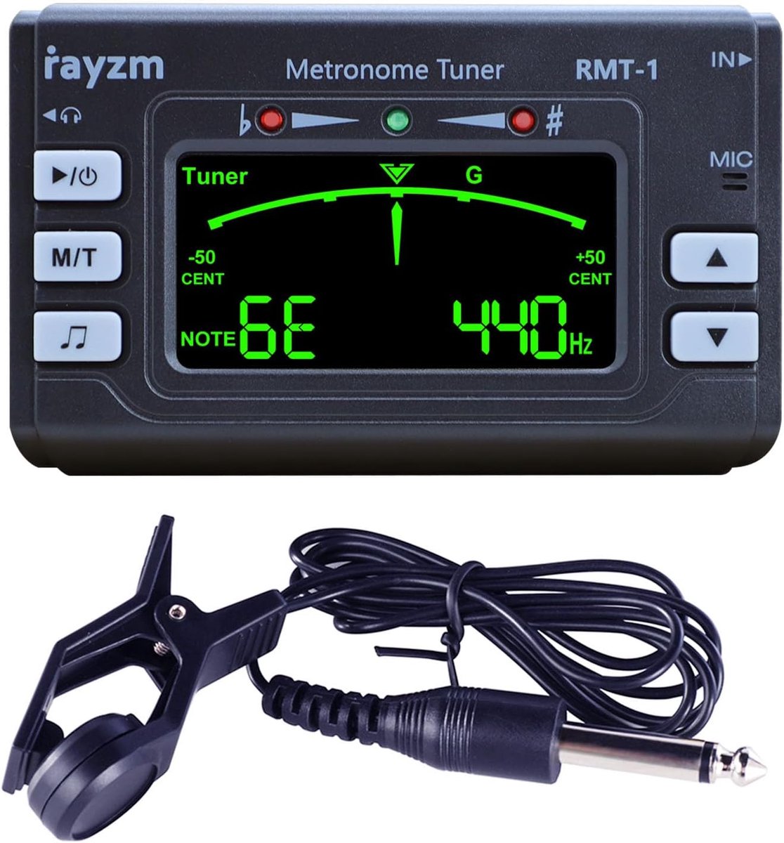 Thijox - Rayzm Metronoom Tuner met 3,5 mm Koptelefoonaansluiting | Chromatische Stemmer voor Gitaar, Bas, Ukulele, Viool, Optionele Microfoon/Clip-On/