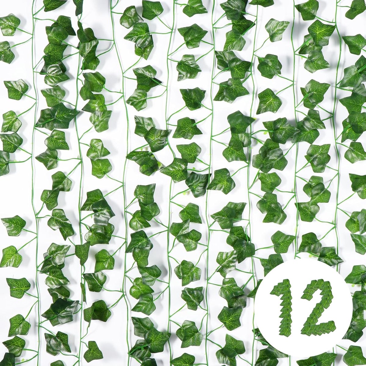 Thijox - Kunstklimop Slinger 12 Stuks 2,1m - Natuurlijke Decoratie voor Slaapkamer, Keuken, Terras, Bruiloft, Feest, Kerstmis, Halloween - Groen en Ve