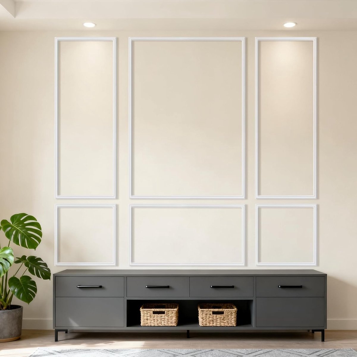 Peel and Stick Wandafwerking Kit met Vooraf Geknipte Wax Panelen, Eenvoudige Installatie, Zelfklevende Accent Trim voor Wanddecoratie in Kantoor, Thuis, Slaapkamer en Woonkamer - 3 Sets