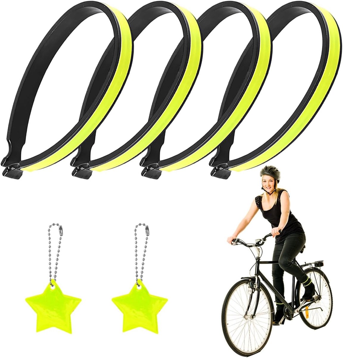 Set van 4 Reflecterende Hondenhalsbanden, Reflecterende Broekclips met 2 Sterhangers, Rekbaar voor Joggen, Wandelen, Kamperen en Fietsen