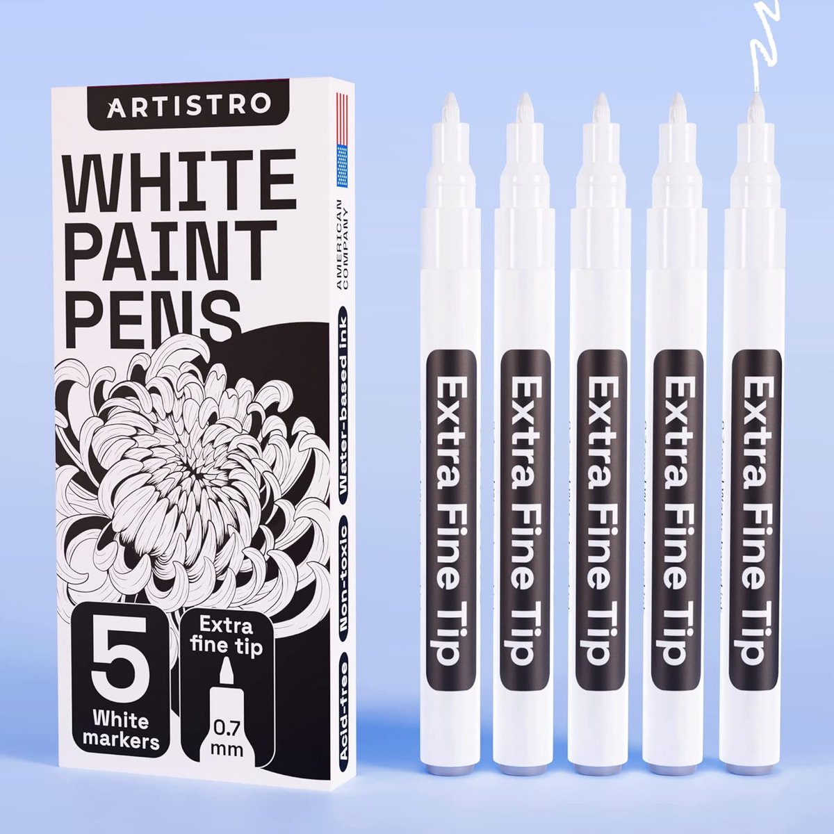 Thijox - Set van 5 Witte Verfpen voor Rotsschilderij, Steen, Keramiek, Glas, Hout, Stof, Metaal - Acrylverf Marker op Waterbasis met Extra Fijne Punt