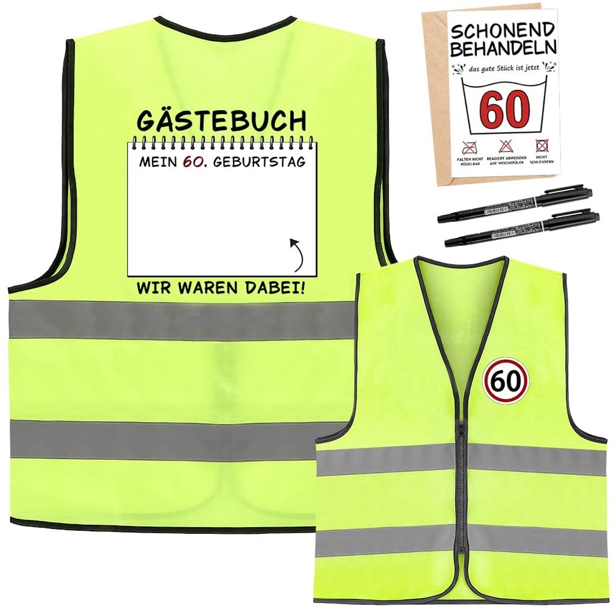 Dailygoods - 18/30/40/50/60 verjaardags-veiligheidsvest voor mannen en vrouwen, grappig signeerbaar cadeau met wenskaart en markeringen, origineel reflecterend vest voor verjaardagsfeest