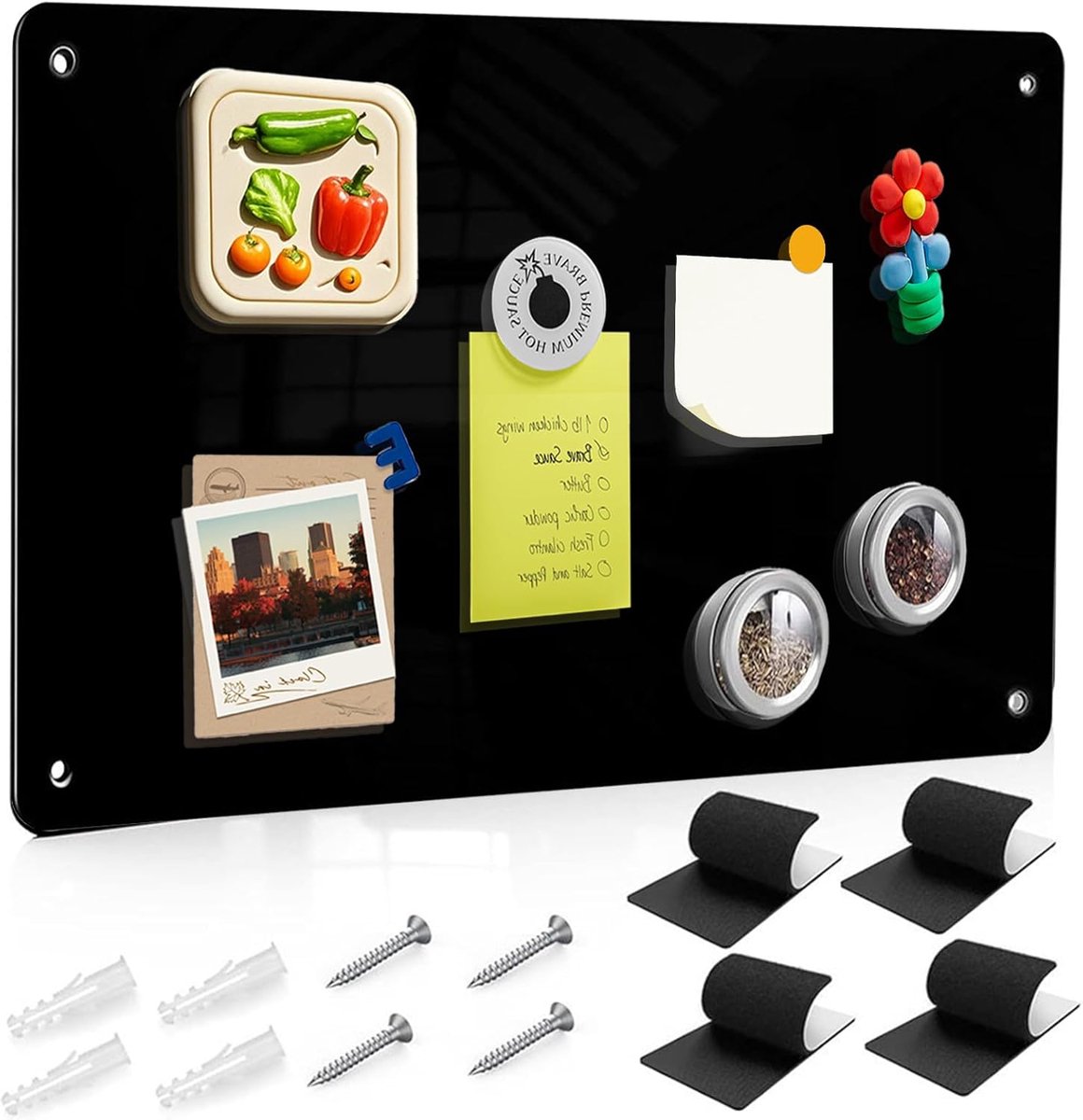 Thijox - Magneetbord Zwart 42x30cm - Groot Magnetisch Bord Metaal voor Notities en Foto's - Ideaal voor Keuken en Kantoor - Inclusief Magneetlijmen en