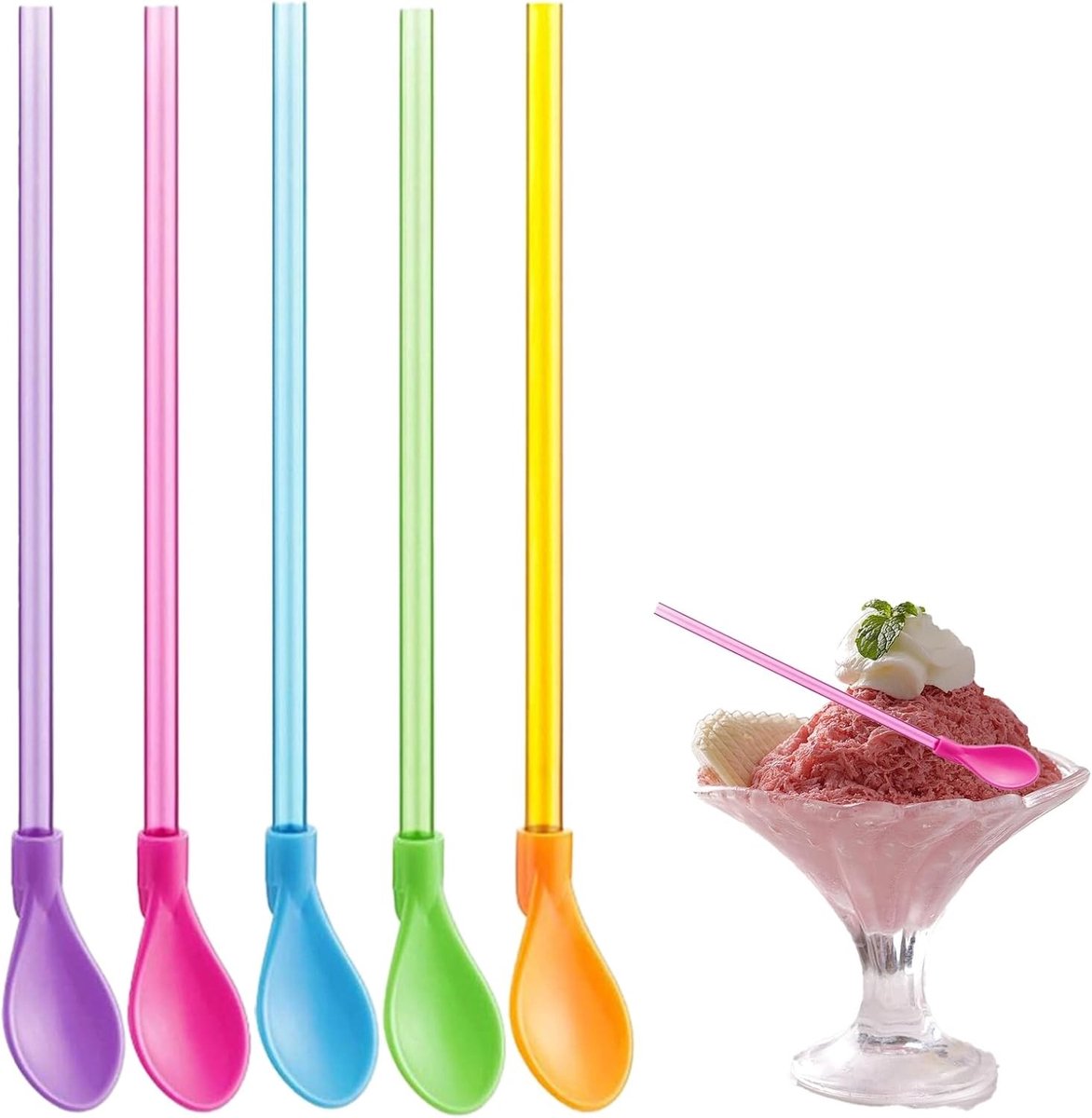 Herbruikbare Plastic Lepels - 15 Stuks Creatieve Multi-Functionele Lepels voor Milkshake en Smoothies, BPA-vrij en Makkelijk Schoon te Maken