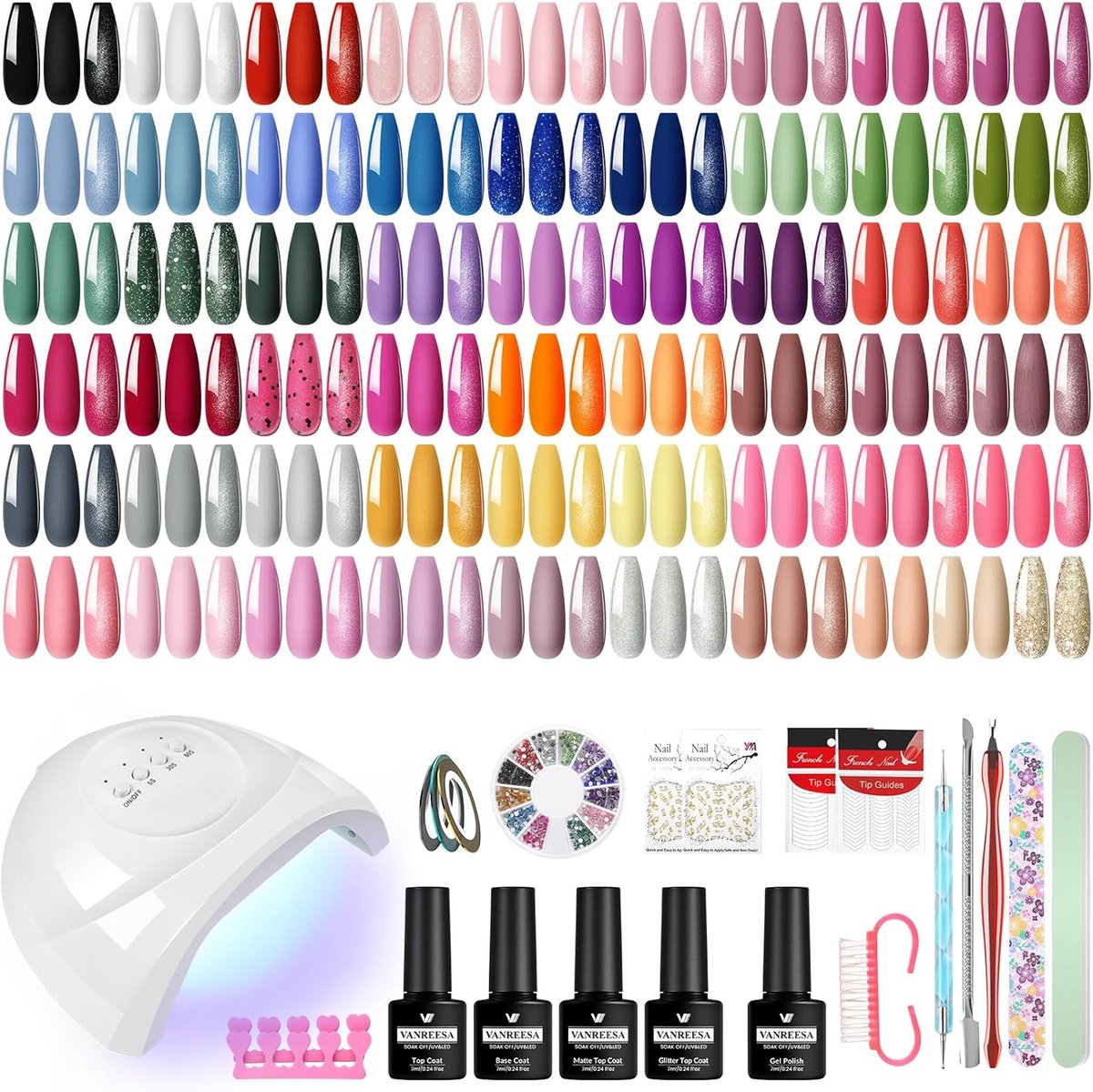 Thijox - Gelnagellakset 55 Kleuren met UV/LED Lamp, Manicure Starterset voor Thuis, Bruin, Paars, Blauw, Groen, Perfect Cadeau voor Vrouwen