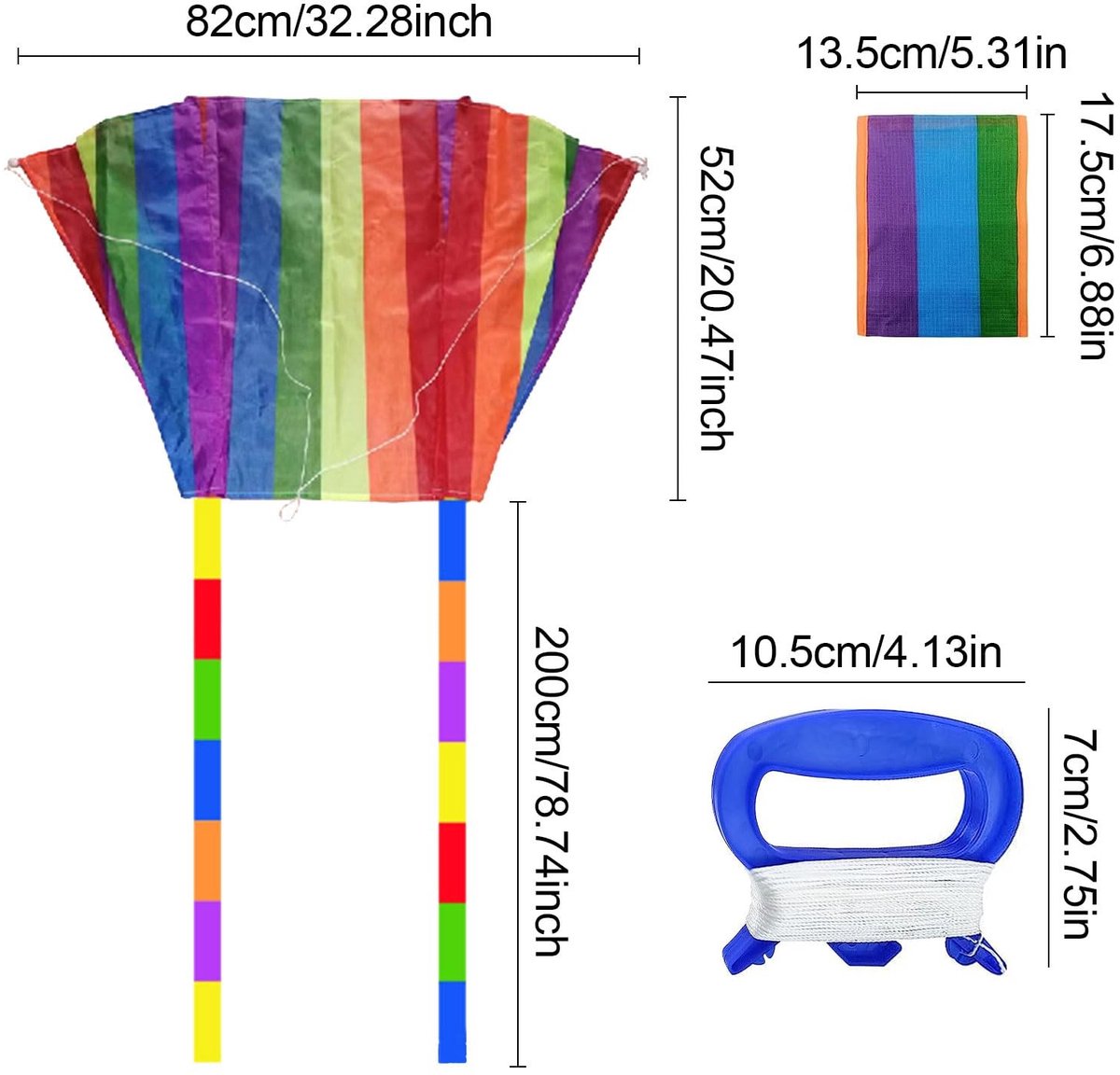 Dailygoods- Vlieger 2 Stuks - Regenboogvlieger - Kleurrijke Zakvlieger - Lange Staart - Strandspel Buitenactiviteiten - Geschikt voor Kinderen en Volwassenen - Vliegerspel