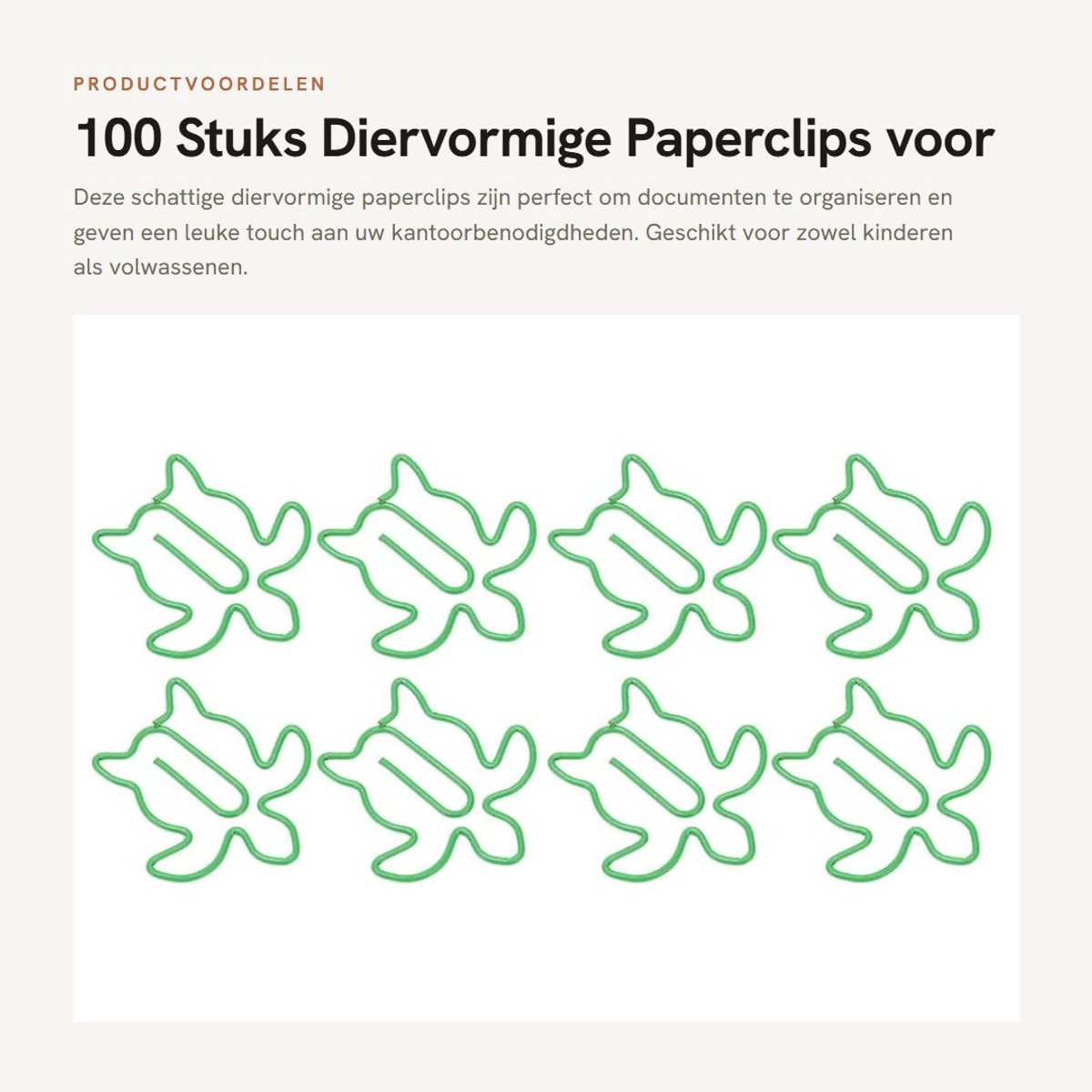 Dailygoods- Paperclips 100 Stuks - Diervormige Paperclips - Metalen Bladwijzerclips - Kantoorbenodigdheden - Decoratief voor Documenten - Hoge Kwaliteit - Kantoorclips