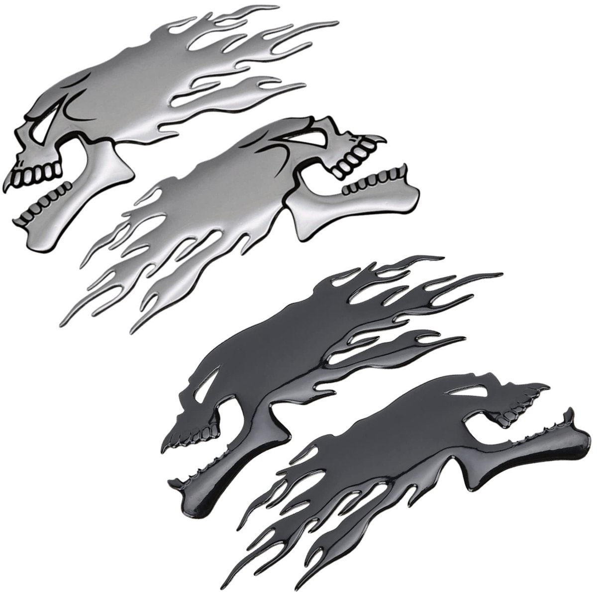 Dailygoods- Tankpad Waterdicht - 3D Sticker - Vlam/Schedel - Krasbescherming - PVC - Set van 4 - Motorsticker