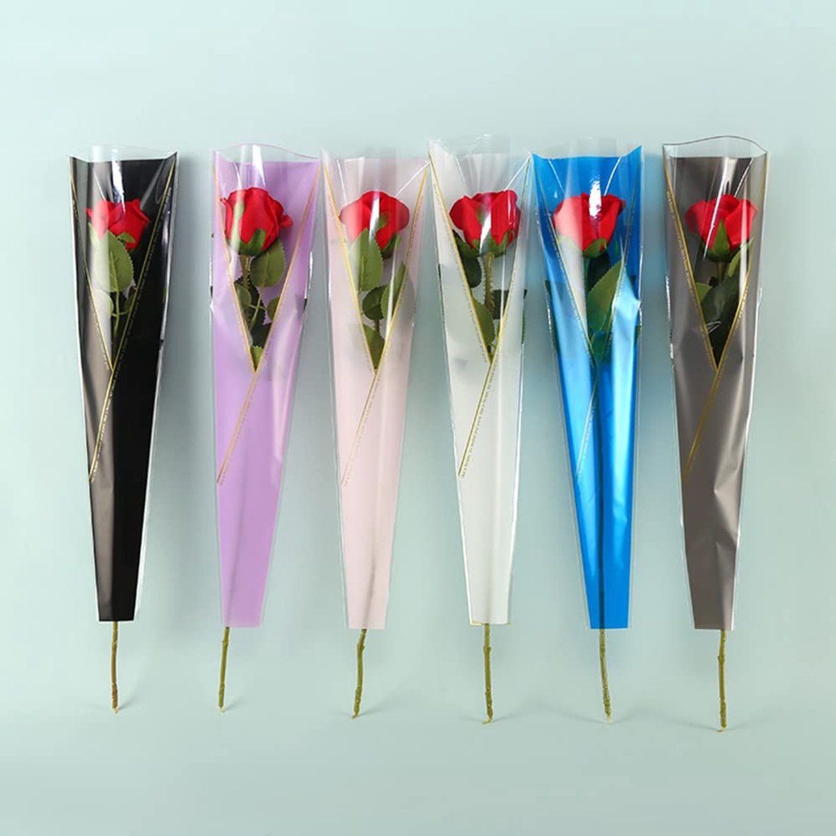 Dailygoods - NatureMan 150 Counts/6 Kleuren Enkele Rose Verpakking Zak Bloem Boeket Mouwzak, Waterdichte Bloemen Inpakpapier Voor Moederdag Valentijnsdag Bloemist Boeket Levert