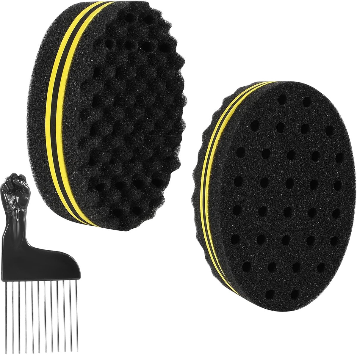 Dailygoods - Haarspons borstel kleine gaten afrospoelen haarborstels twists dread dubbelzijdige haarspons voor krullen voor thuis en kapper 2 stuks met 1 stuk haarplectrum
