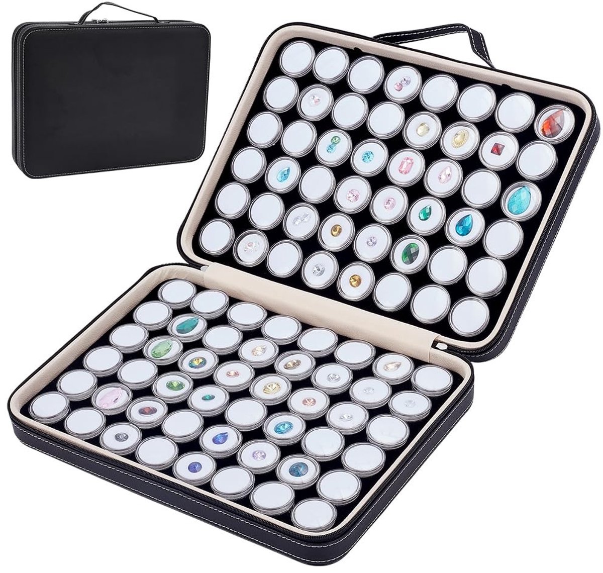 Dailygoods - BENECREAT 96 Sieradendoosjes voor edelstenen, elegant, rond, van wit kunstleer, ideaal voor diamant- en kristalcollectie.