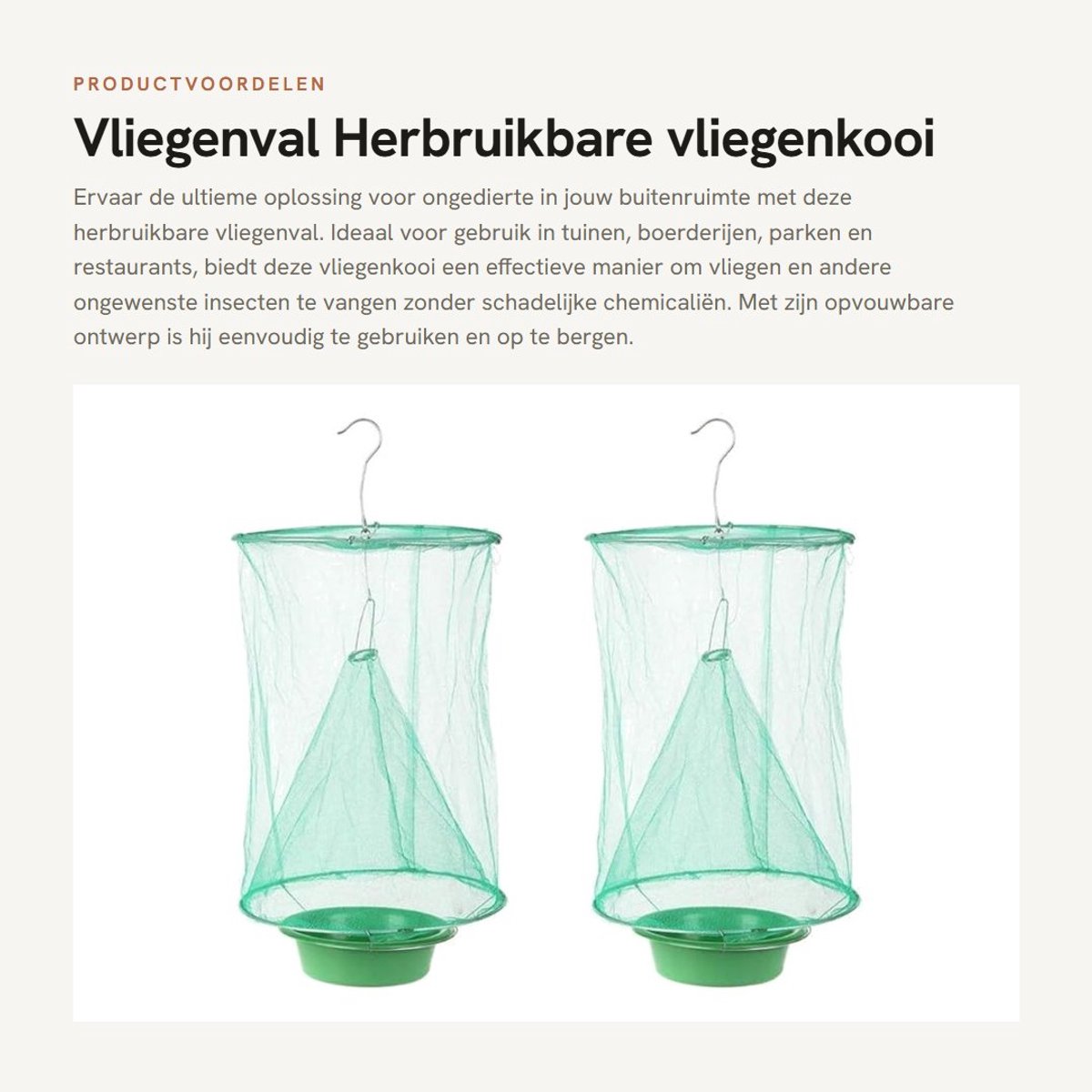 Dailygoods- Vliegenval herbruikbaar - Opvouwbaar Insectenvangnet - Aasvijver - Geschikt voor 25 m² - Duurzaam - Milieuvriendelijk materiaal - Insectenvanger