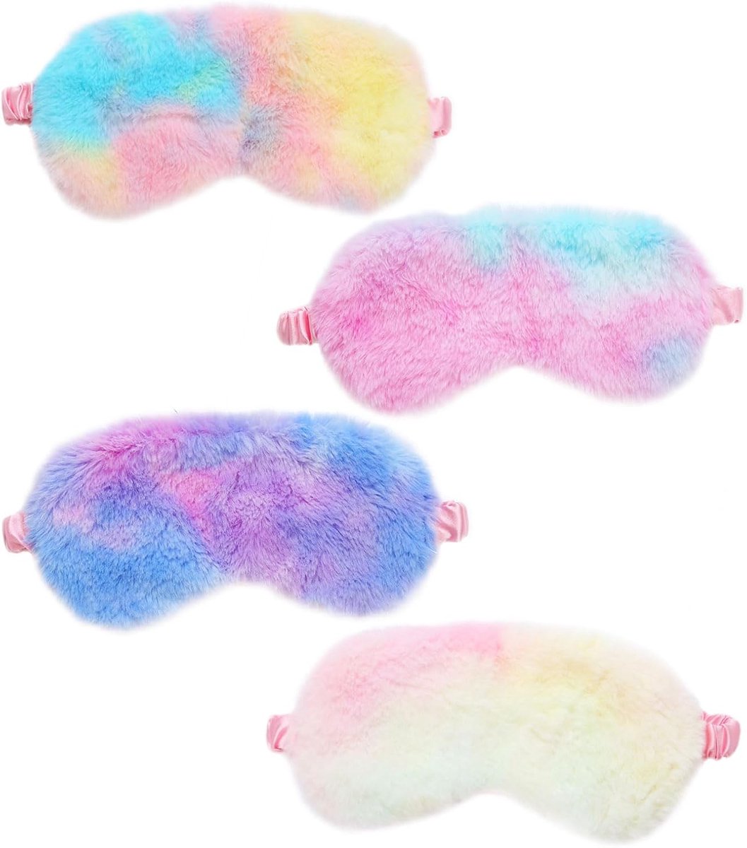 Thijox - 4 Stuks Oogmaskers voor Kinderen - Pluche Slaapmasker - Zachte Harige Kinderooghoezen - Blinddoek voor Volwassenen en Kinderen - Perfect voor