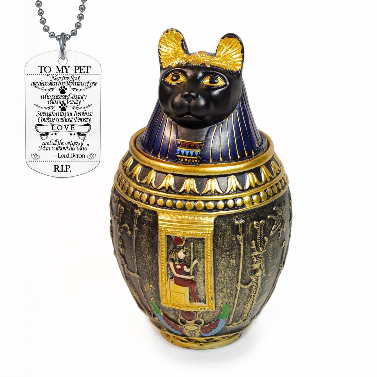Dailygoods- Begrafenisurn Handgemaakt - Decoratieve Urn - Huisdieren - Kat/Hond - Egyptisch Ornament - Middelgroot/Groot - Huisdierenurn