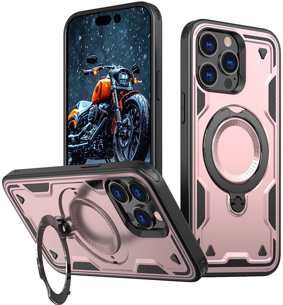 Coverup Hoesje - Geschikt voor iPhone 14 Pro Hoesje - Coverup Armor Back Cover met MagSafe Compatible Kickstand - Rose Gold