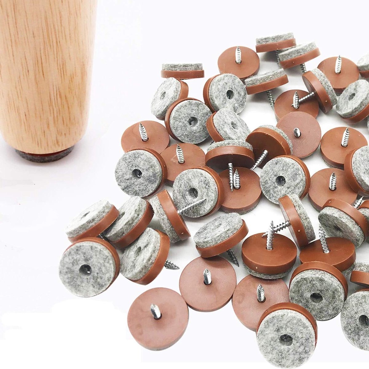 Vilt Pads - Meubel Glijders - Vloeren Beschermen - Inschroefbaar Ontwerp - 60 Stuks - Bruin
