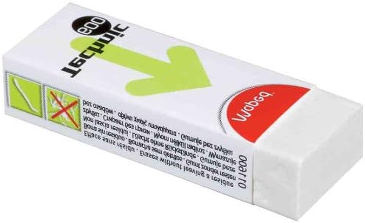 Gummen set - Kunststof gummen - Fouten corrigeren - Stofvrije eigenschappen - 61 x 22 x 12 mm - Wit