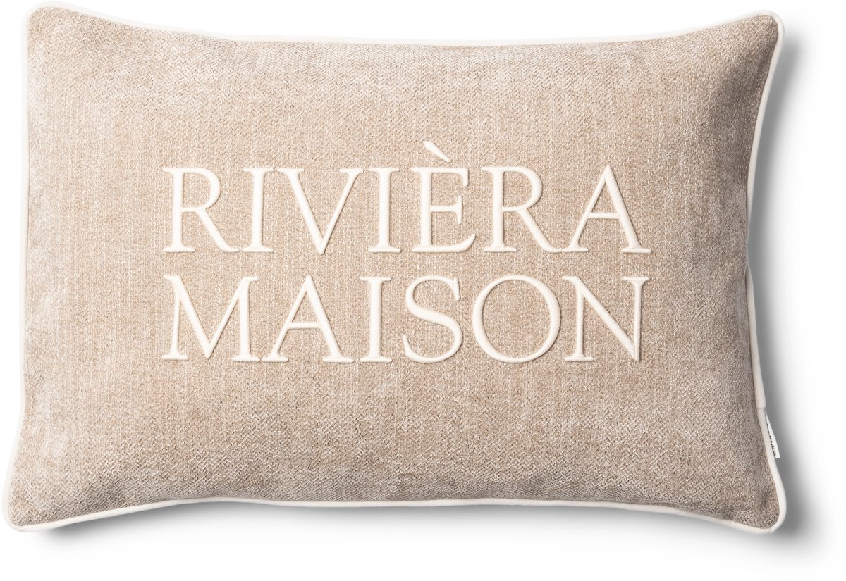 Rivièra Maison Evora Pillow 65x45 cm – Luxe sierkussen met geborduurd RM-logo – Beige