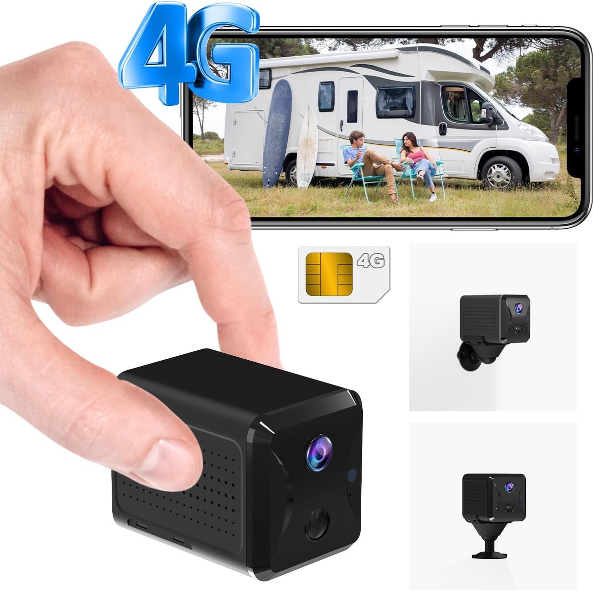 Thijox - 4G LTE Beveiligingscamera met SIM-kaart, Draadloze 2K Mini Camera met Accu 5200mAh, 160° Breedbeeld, 2K Nachtzicht, AI Bewegingsdetectie & Al