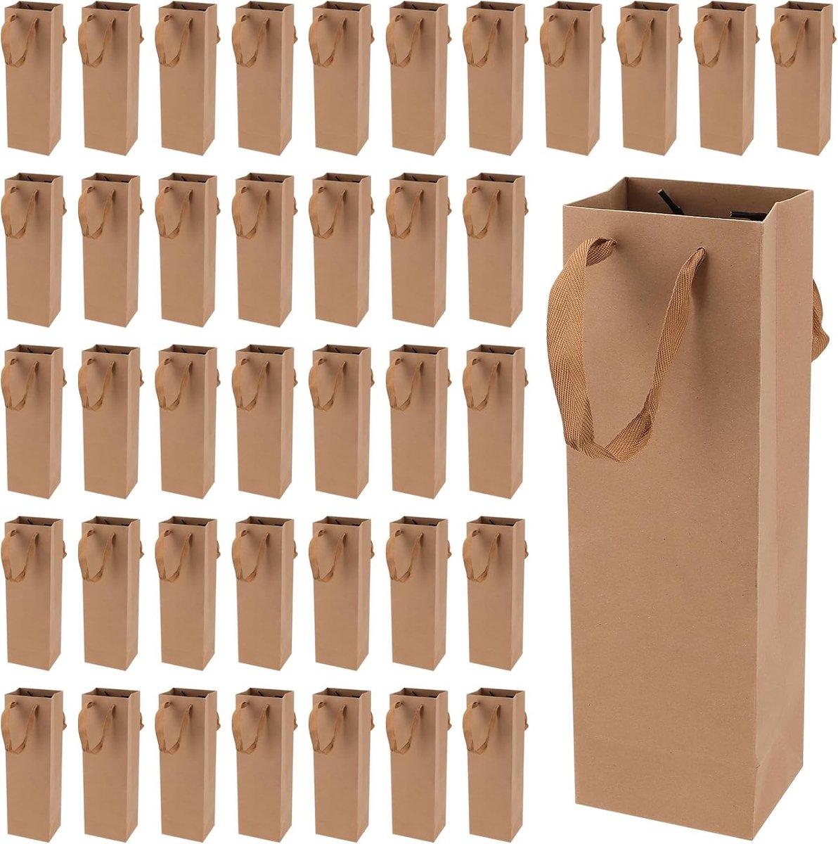 40 Stuks Kraft Papieren Wijn Tassen, 11x9x35cm Cadeau Tassen voor Wijnflessen, Perfect voor Feesten en Festivals