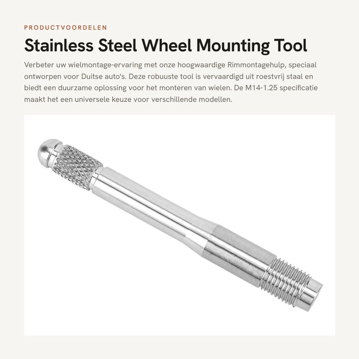 Dailygoods- Bandenreparatietool Roestvrij Staal - Universele Wheel Mounting Tool - Hulp bij Velgenwissel - Geschikt voor Duitse Auto's - Model M14-1.25 - Hoogwaardige Materialen - Wielmontagehulp