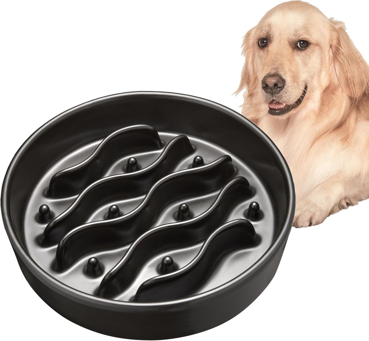 Anti-schrokbak voor Middelgrote en Grote Honden, Antischrokbak Keramiek 1000ml Ø21cm Donkergrijs, Verbeter Spijsvertering, Eetsnelheid Verlagen, Antislip, Makkelijk Schoon te Maken