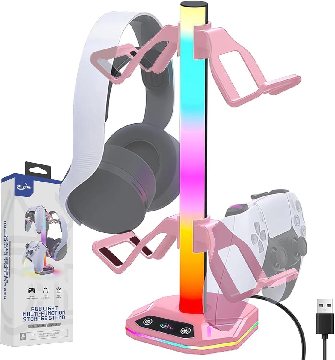 SnelShoppen - RGB Headset Houder - Gaming Hoofdtelefoon Stand met 10 Verlichtingsmodi - USB Type-C Oplaadstation - Geschikt voor Alle Headset Gamecont