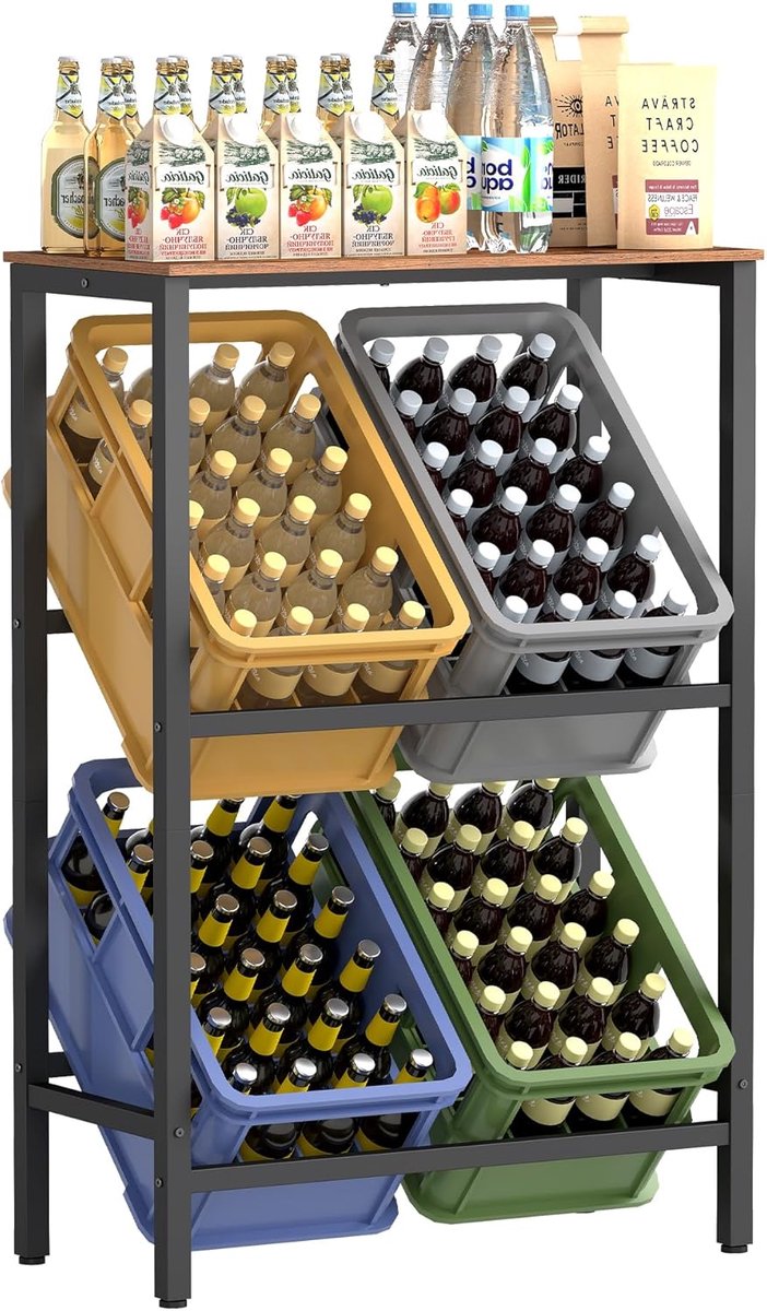 Conway Living® Rek voor 4 drankkratten - Krattenrek 105x40x117 cm - Geschikt voor Flessen - Multifunctioneel Opbergrek - draagvermogen 150 kg - Staal