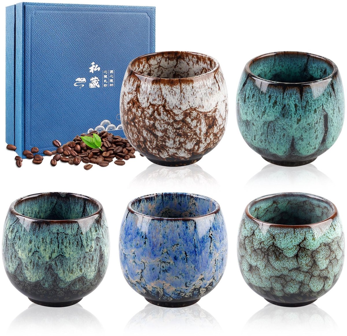 Dailygoods- Koffiekopjes Set van 5 - Mini Koffiekopjes 110 ml - Keramiek - Espressokopjes - Moka/Macchiato - Vaatwasserbestendig