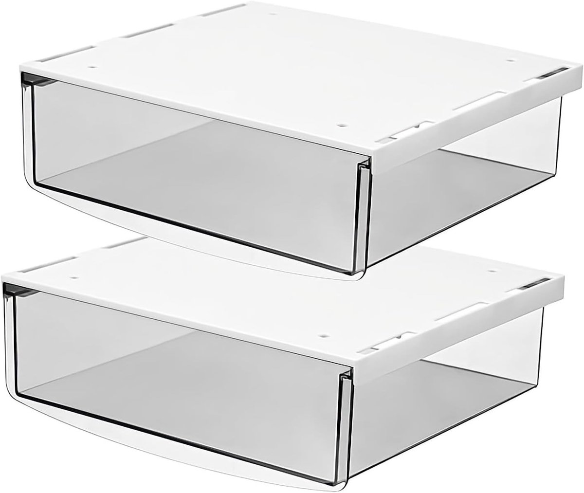Opbergdozen voor onder het bureau - Set van 2 transparante lades van 1.7 liter, ideaal voor pennen en keukengerei, 21 x 18 x 5.3 cm