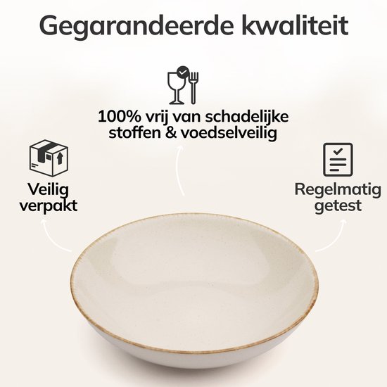 Pure Living Rustic Diepe Borden - Beige - Set Van 6 (Ø 20 cm) - Massief Aardewerk - Landelijk Design - Magnetron & Vaatwasserbestendig — afbeelding 3