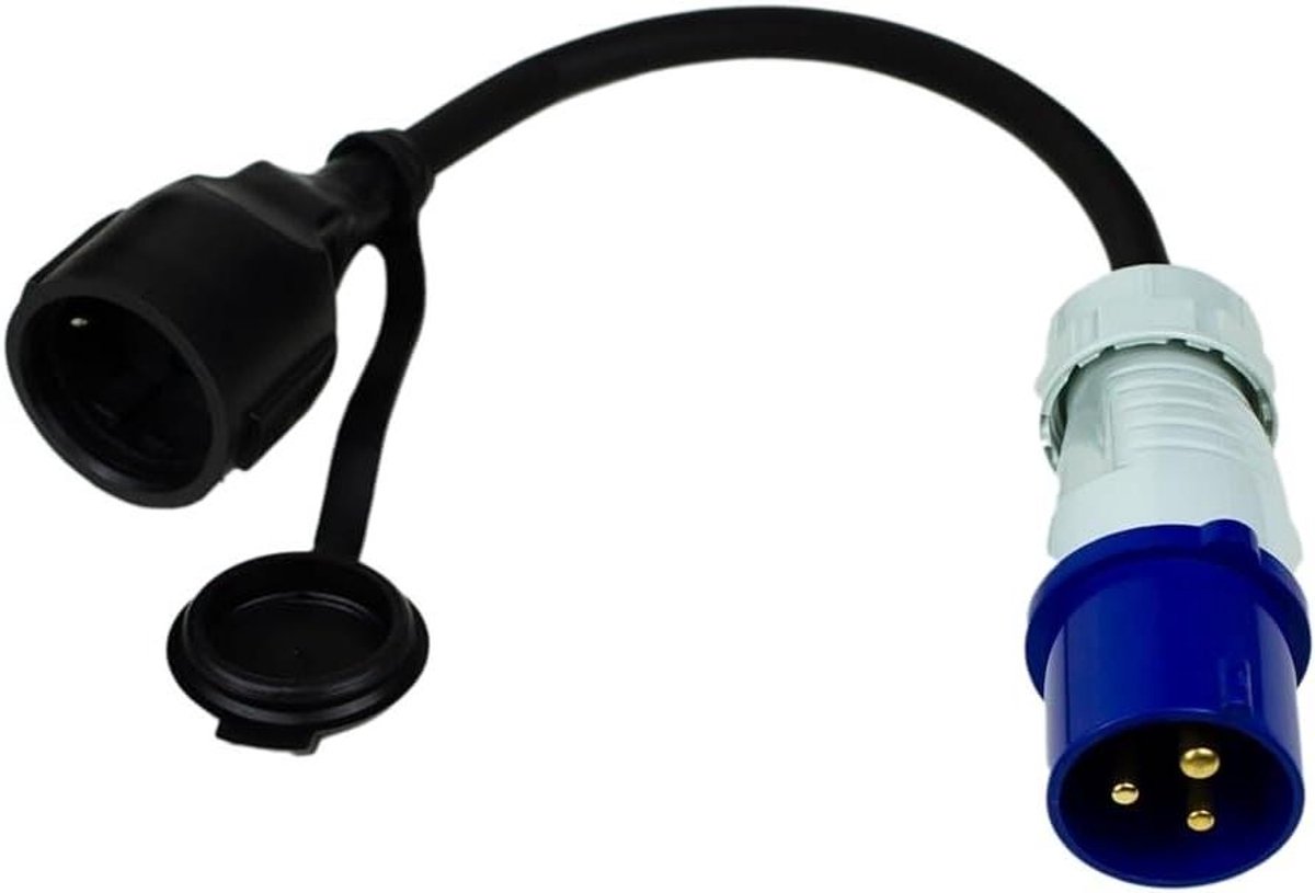 CEE kabeladapter - Stekker koppeling - Stroomvoorziening buiten - Spatwaterdicht IP44 - 30 cm kabel - Zwart