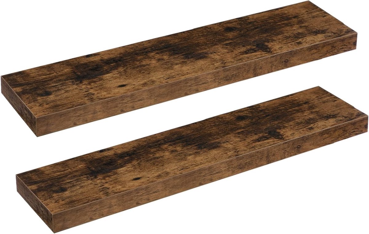 Set van 2 Drijvende Wandplanken van 80 cm, Houten Decoratieve Planken voor Badkamer, Slaapkamer en Keuken in Rustiek Bruin