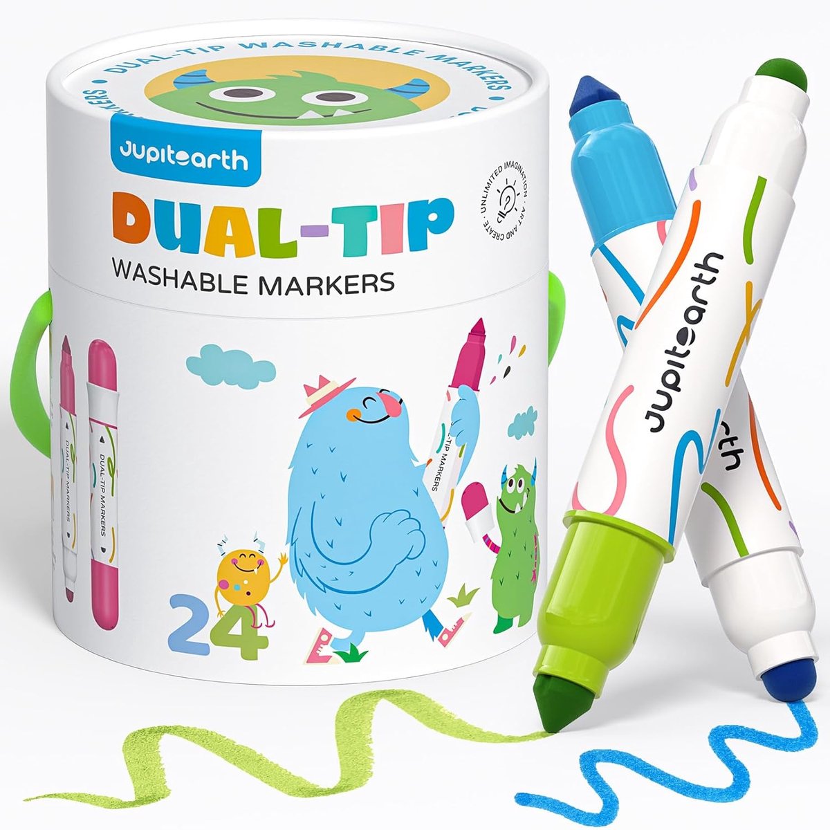 Thijox - Wasbare Dual Tip Markers voor Kinderen - 24 Kleurige Stiften - Perfect voor Creatieve Activiteiten, Schilderen, Knutselen, Feesten en Schoolp
