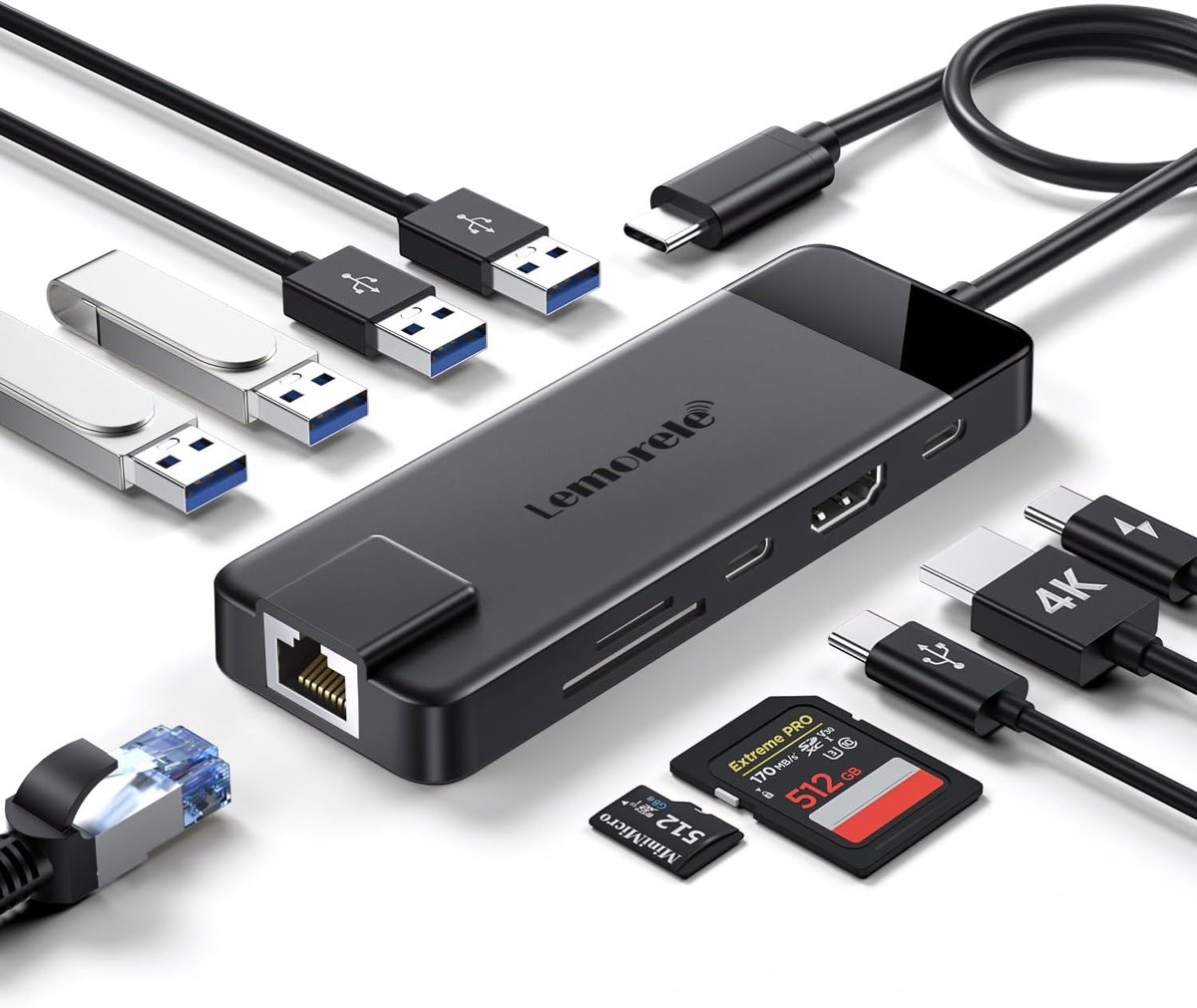 Thijox - USB C Hub Ethernet 1000M - 10 in 1 Docking Station met HDMI 4K, 4 USB 3.0/2.0, PD 100W, SD/TF, USB-C Data 3.0 voor Macbook Air/Pro, iPad, Chr