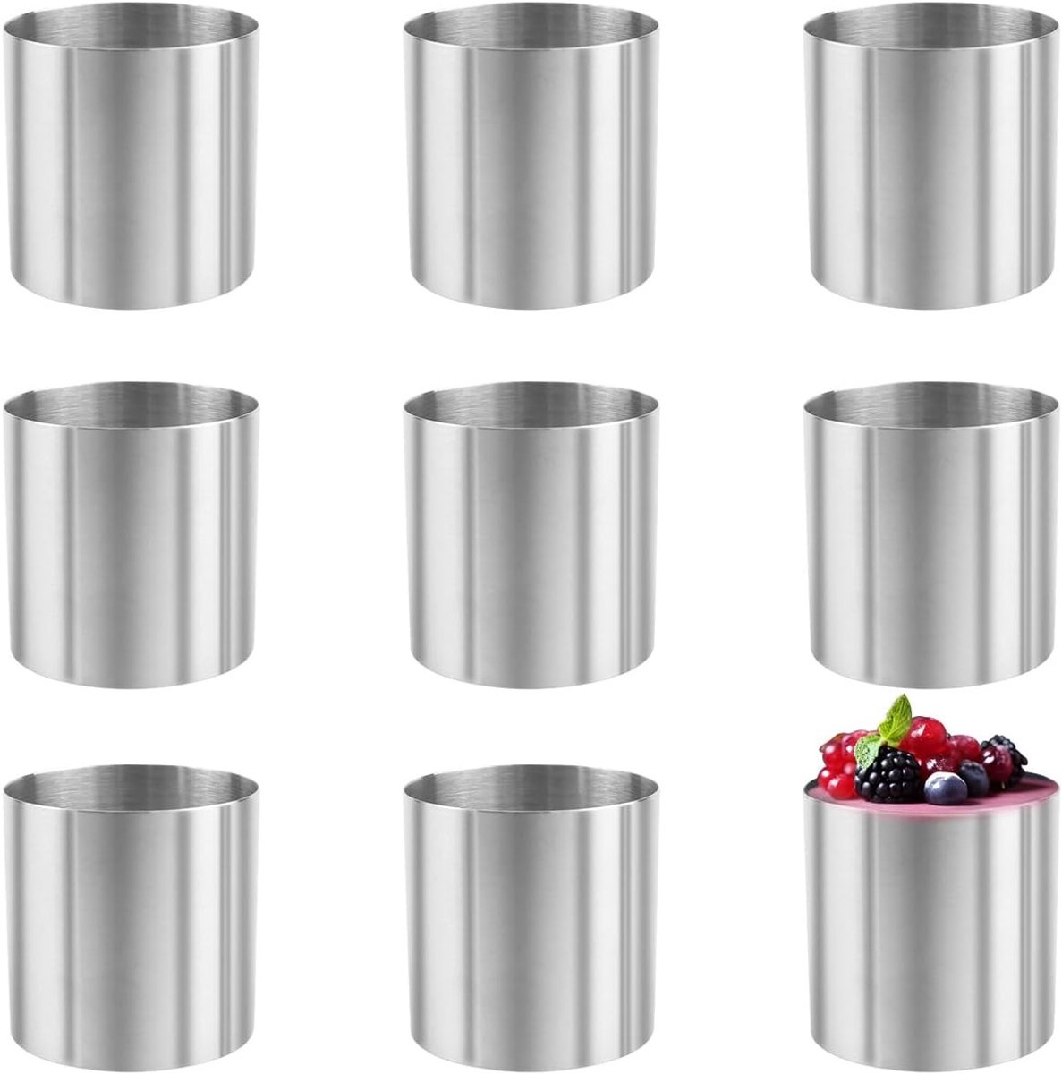 Set van 8 Mini Cake Ringen van RVS - Perfect voor Cheesecakes, Mousse en Desserts, 5 cm