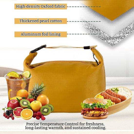 Isolerende Koeltas, Lekvrije Lunchtas voor Mannen en Vrouwen, Thermische Lunchbox voor Werk, School en Picknick, Geel en Duurzaam — afbeelding 5
