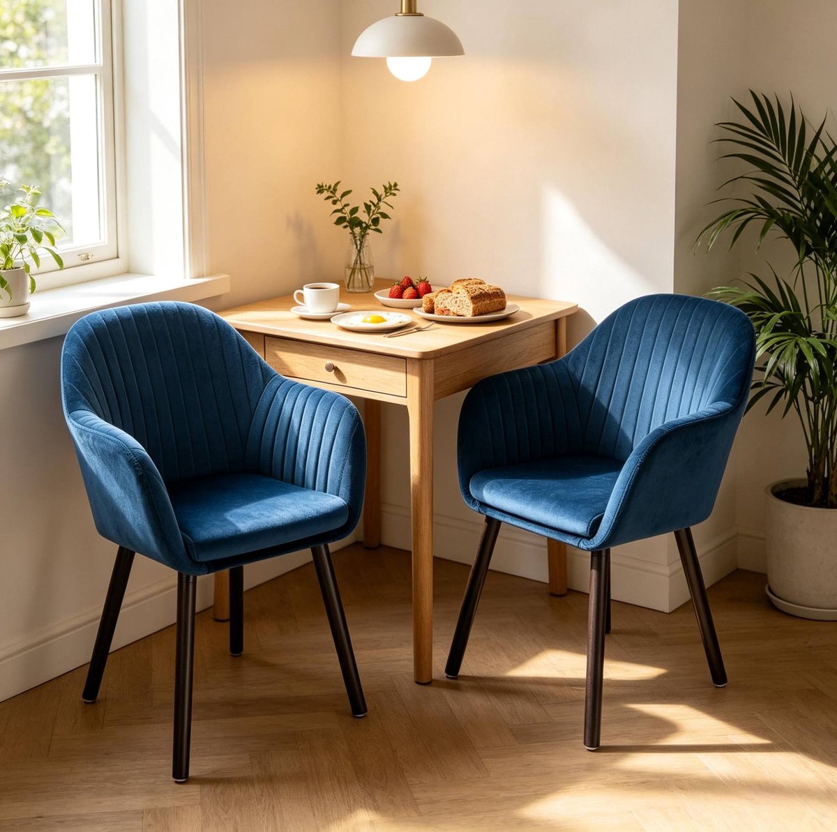 MIVRAY Eetkamerstoel - Kuipstoel Met Armleuningen - Set Van 2 - Ergonomisch Comfort - Voor Eetkamer En Lounge - Velvet Blauw Zwart