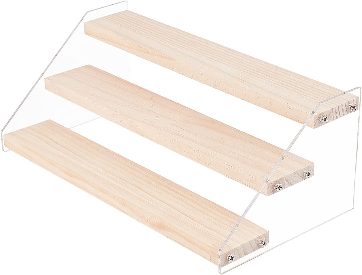3-Step Acryl Displaystand voor Houten Modellen, Duidelijke Etalageplank voor Parfum en Ambachten, 30x5.5x1cm, Perfect voor Verzamelingen en Beurzen
