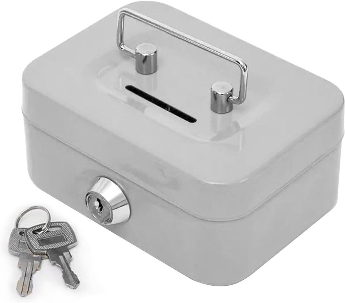 Geldkistje met Slot - Kluisje Spaarpot - Geld Bewaren - Inclusief Twee Sleutels - 11.5 cm Breed - Grijs