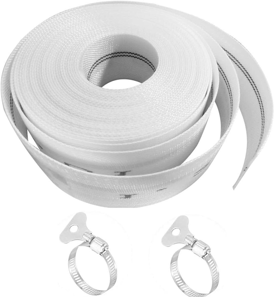Geweven slang - Platte slang - Water verplaatsen - Inclusief klemmen - 10 meter 32 mm - Wit