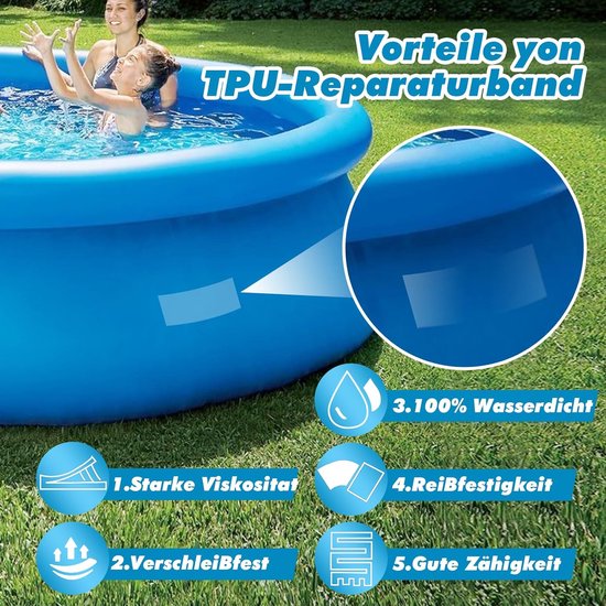 Zwembad reparatieset - Onderwater plakband - Lekkages dichten - Zelfklevend scheurvast - 10x200 cm - Transparant — afbeelding 2