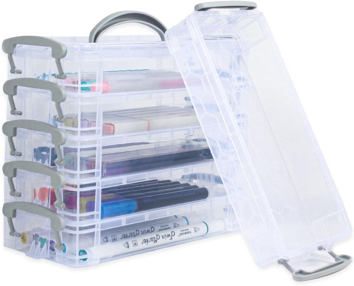 Dailygoods- Penbox Stapelbaar - Opbergdoos met Deksel - Bureau Organizer - Kantoorbenodigdheden - Briefpapier - Aquarel Pennen