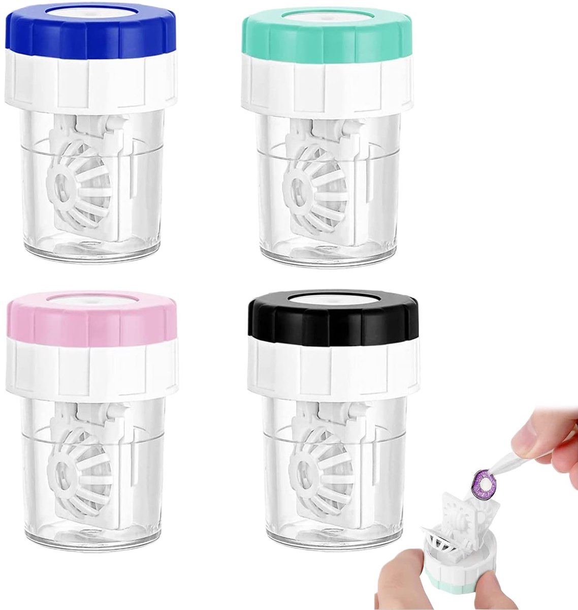 Dailygoods - Handmatige contactlenzenreiniger, contactlenzenhouder, draagbaar, rotatie, contactlenzen-reinigingscontainer, contactlenzen, opbergdoos voor dagelijks gebruik