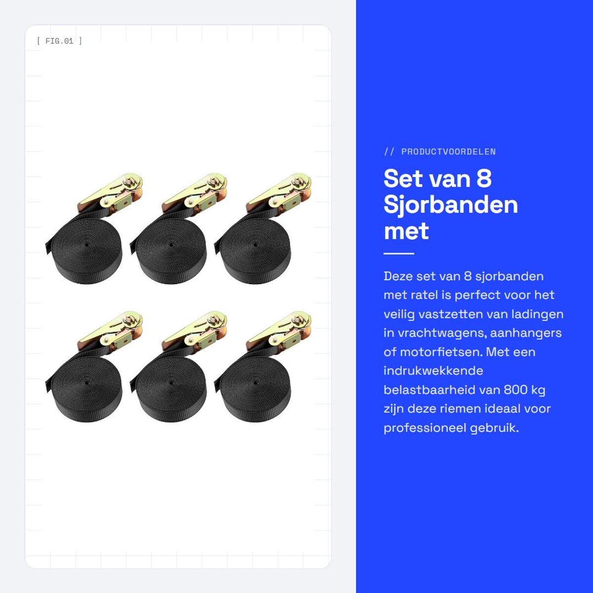 Dailygoods- Spanbanden met Ratel 6 m x 25 mm - 6 Stuks - Belastbaarheid 800 kg - Sjorbanden - Professionele Ratelriemen - Roestvrij Staal