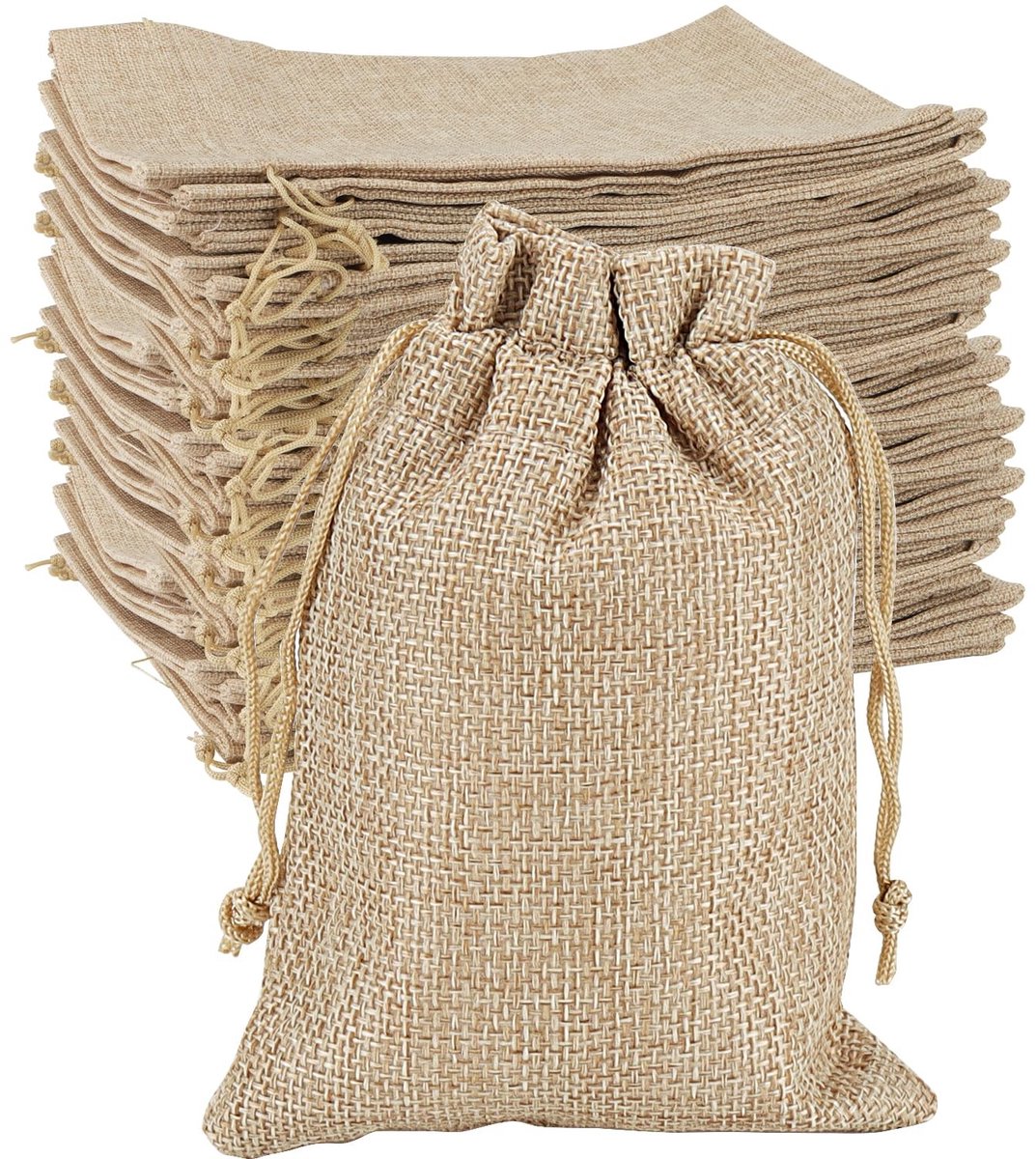Dailygoods- Jute Zakken 100 Stuks - Kleine Jute Tassen - Jute Zak met Trekkoord - Geschenktassen - Herbruikbaar - Stevig en Mooi Uiterlijk - Geschenkzakken